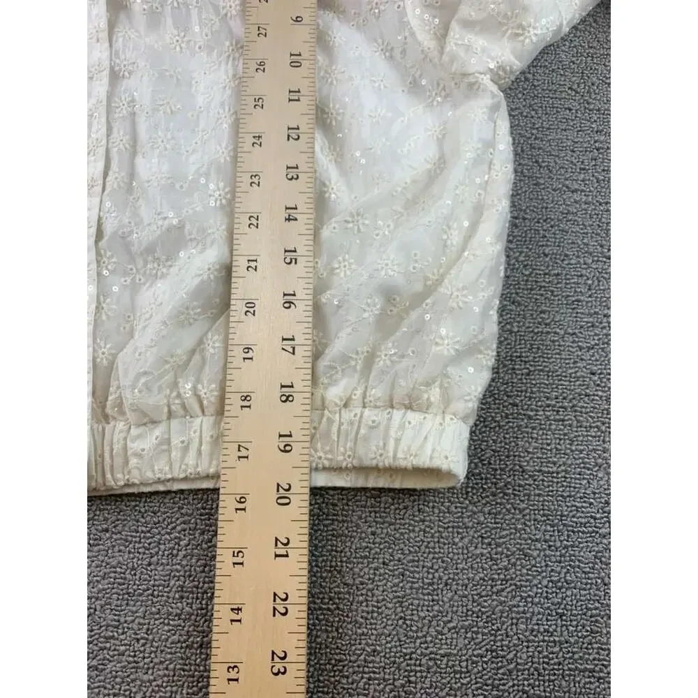 Zara Embroidered Jacket Kids13-14 Cream Floral Eyelet Bomber Elastic‎ Hem
